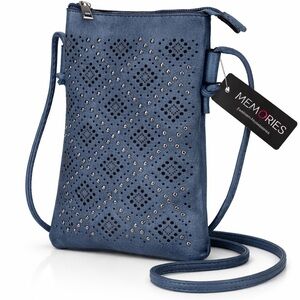Memories Studded Crossbody Purse Navy Blue Zip Small Shoulder Bag NWT